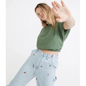 Madewell Linen-Blend Michele Bubble Top in Fern Gully NWT - Size XS